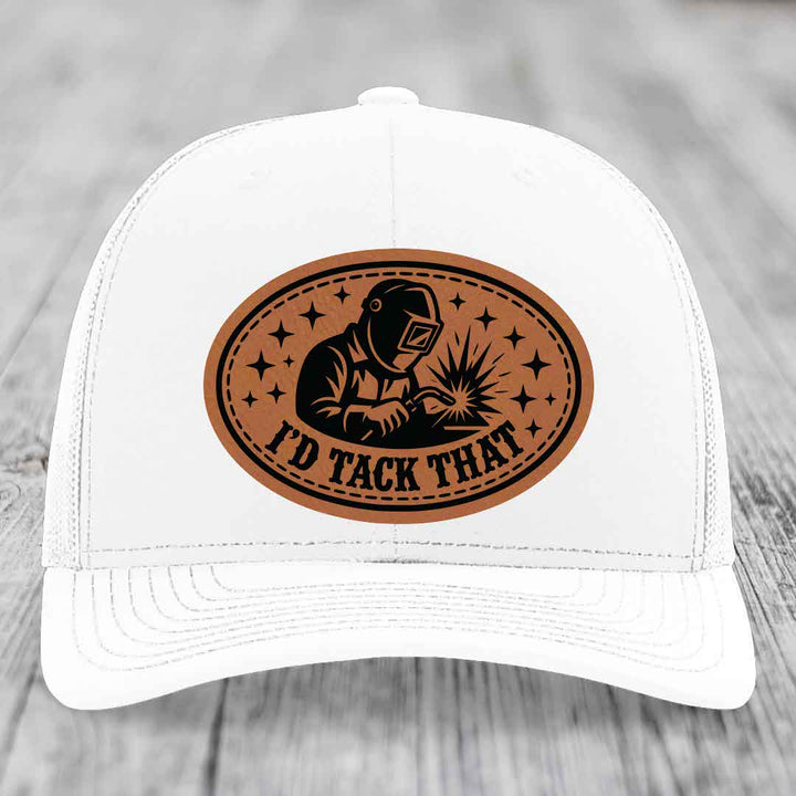 Id Tack That - Leather Patch Hat - Rawhide to Black Patch - Richardson 112 Snapback Trucker Hat