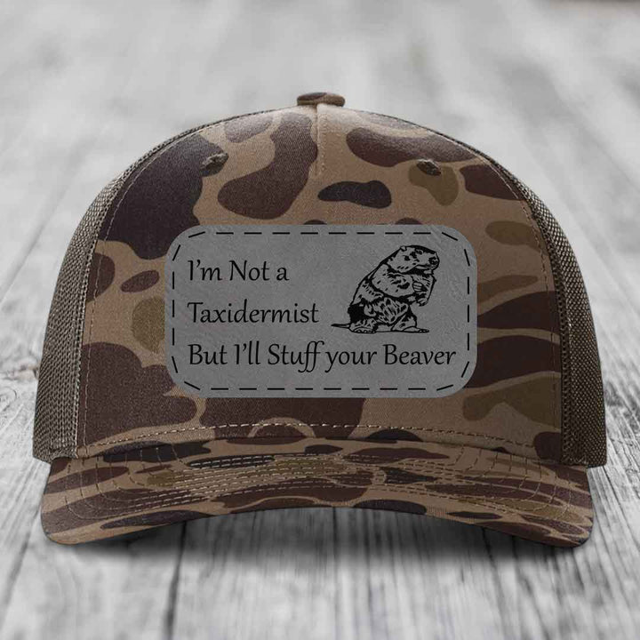 Im Not A Taxidermist, But Ill Stuff Your Beaver - Leather Patch Hat - Grey to Black Patch - Richardson 112PFP Snapback Trucker Hat