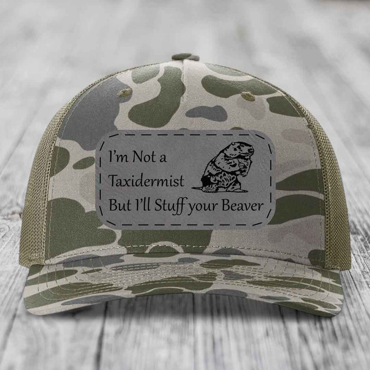 Im Not A Taxidermist, But Ill Stuff Your Beaver - Leather Patch Hat - Grey to Black Patch - Richardson 112PFP Snapback Trucker Hat