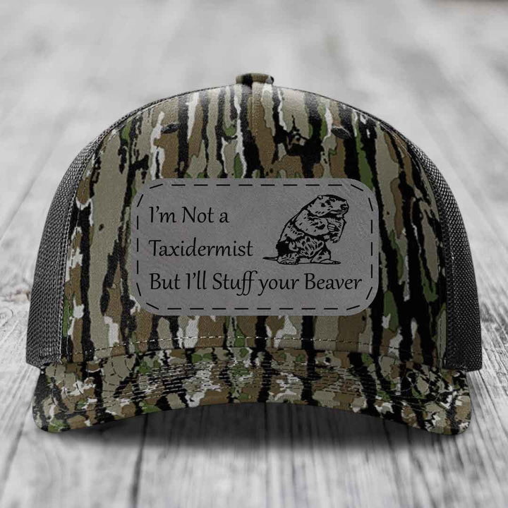 Im Not A Taxidermist, But Ill Stuff Your Beaver - Leather Patch Hat - Grey to Black Patch - Richardson 112PFP Snapback Trucker Hat