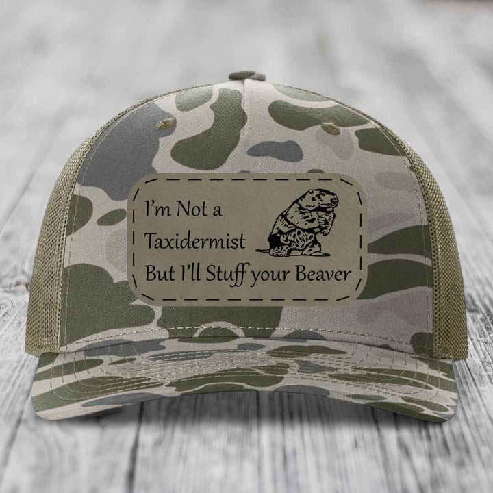 Im Not A Taxidermist, But Ill Stuff Your Beaver - Leather Patch Hat - Light Brown to Black Patch - Richardson 112PFP Snapback Trucker Hat