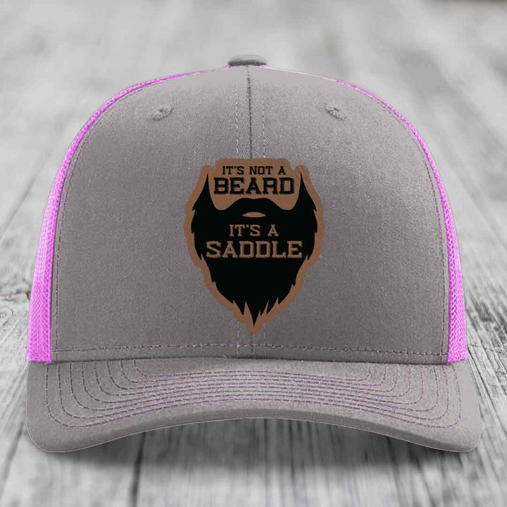 Its Not A Beard, Its A Saddle - Leather Patch Hat - Dark Brown to Black Patch - Richardson 112 Snapback Trucker Hat