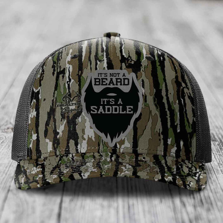 Its Not A Beard, Its A Saddle - Leather Patch Hat - Grey to Black Patch - Richardson 112PFP Snapback Trucker Hat