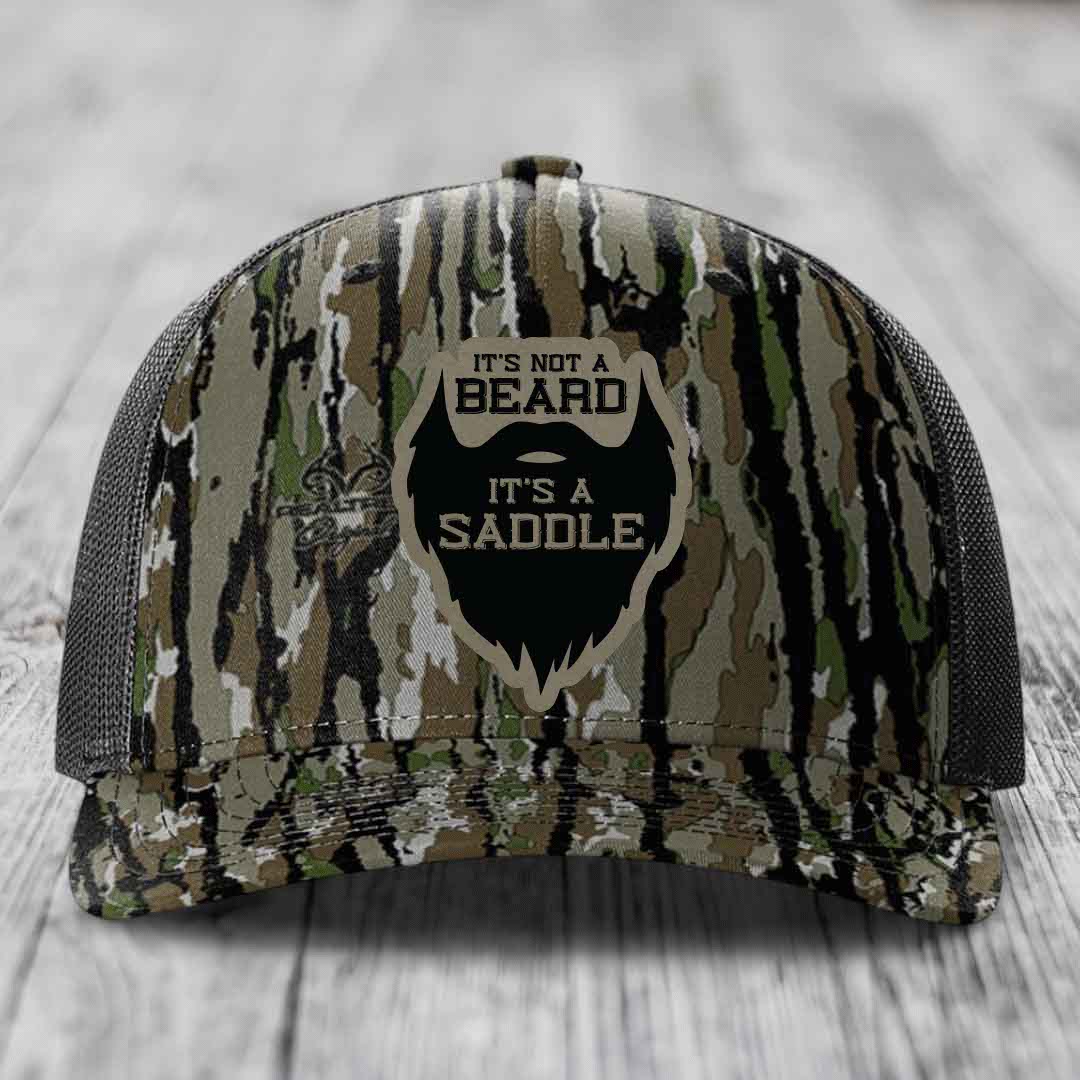 Its Not A Beard, Its A Saddle - Leather Patch Hat - Light Brown to Black Patch - Richardson 112PFP Snapback Trucker Hat