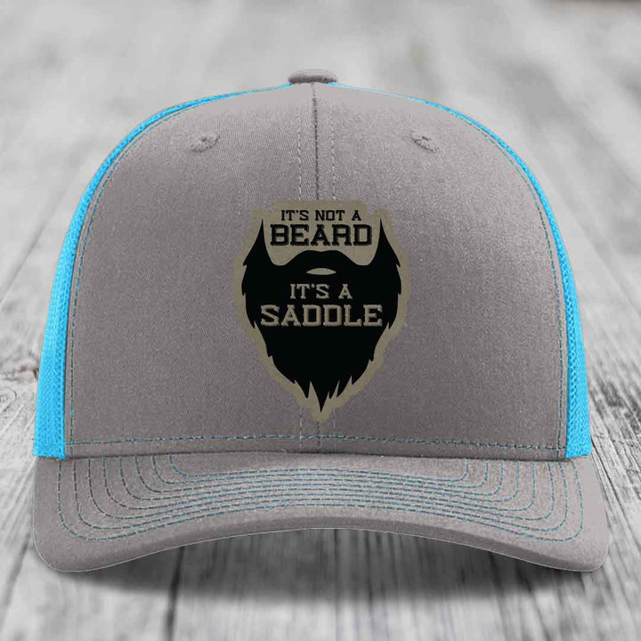 Its Not A Beard, Its A Saddle - Leather Patch Hat - Light Brown to Black Patch - Richardson 112 Snapback Trucker Hat