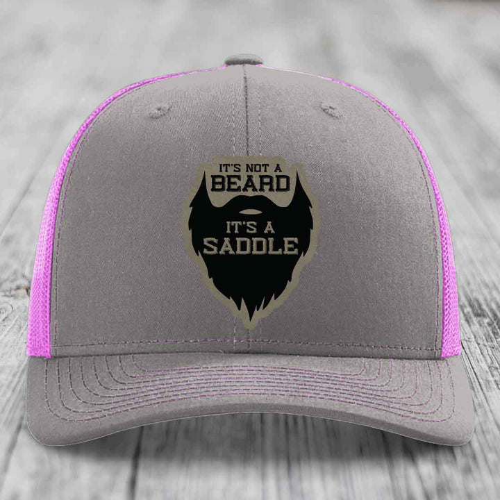 Its Not A Beard, Its A Saddle - Leather Patch Hat - Light Brown to Black Patch - Richardson 112 Snapback Trucker Hat