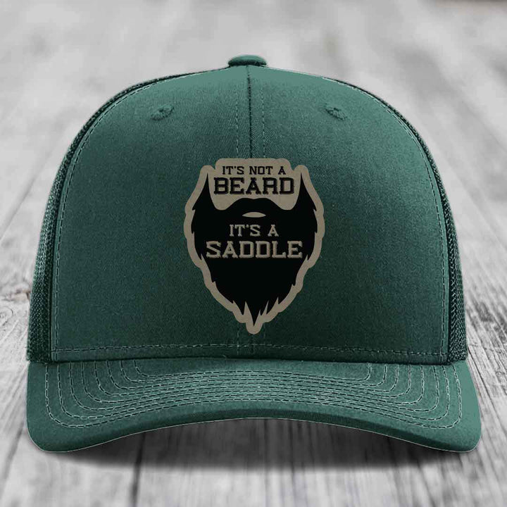 Its Not A Beard, Its A Saddle - Leather Patch Hat - Light Brown to Black Patch - Richardson 112 Snapback Trucker Hat