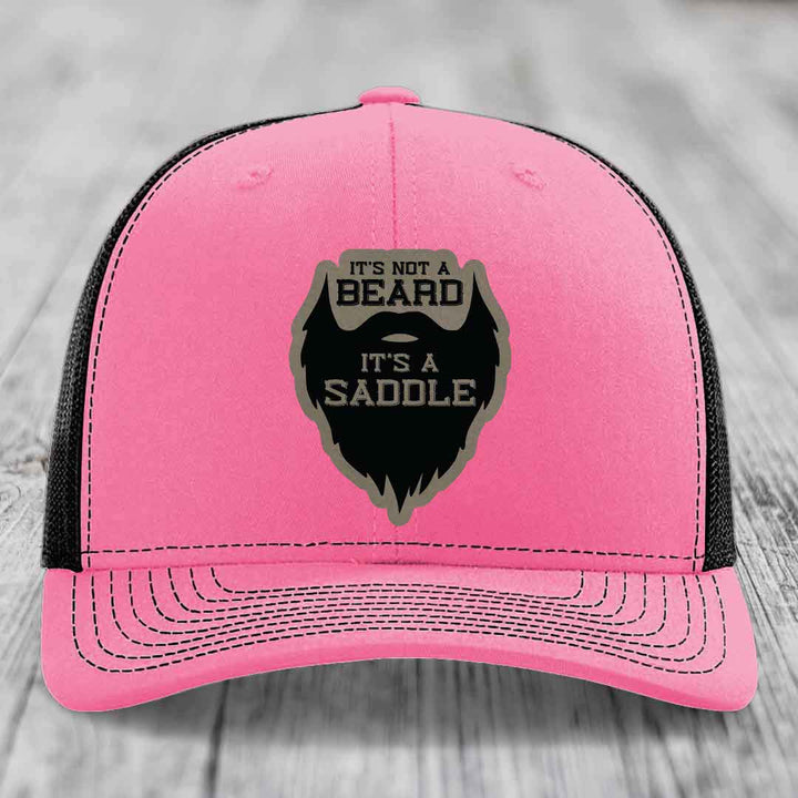 Its Not A Beard, Its A Saddle - Leather Patch Hat - Light Brown to Black Patch - Richardson 112 Snapback Trucker Hat
