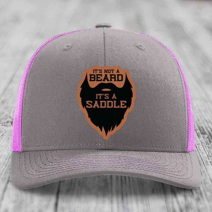Its Not A Beard, Its A Saddle - Leather Patch Hat - Rawhide to Black Patch - Richardson 112 Snapback Trucker Hat