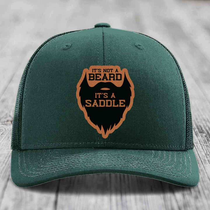 Its Not A Beard, Its A Saddle - Leather Patch Hat - Rawhide to Black Patch - Richardson 112 Snapback Trucker Hat
