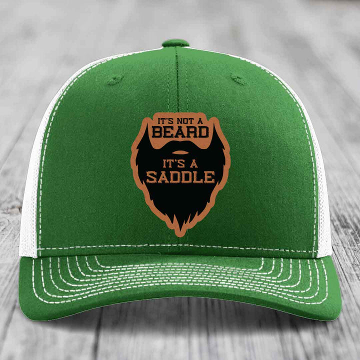 Its Not A Beard, Its A Saddle - Leather Patch Hat - Rawhide to Black Patch - Richardson 112 Snapback Trucker Hat