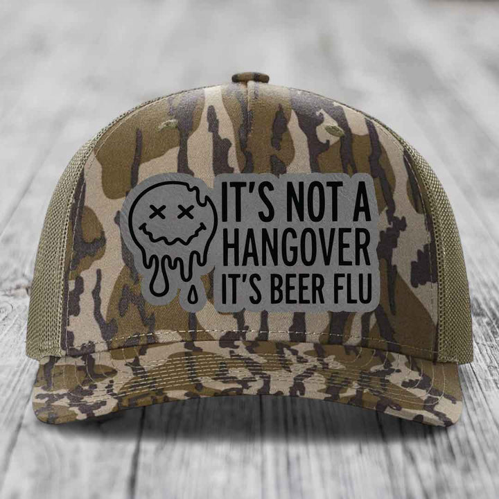 Its Not A Hangover, Its Beer Flu - Leather Patch Hat - Grey to Black Patch - Richardson 112PFP Snapback Trucker Hat
