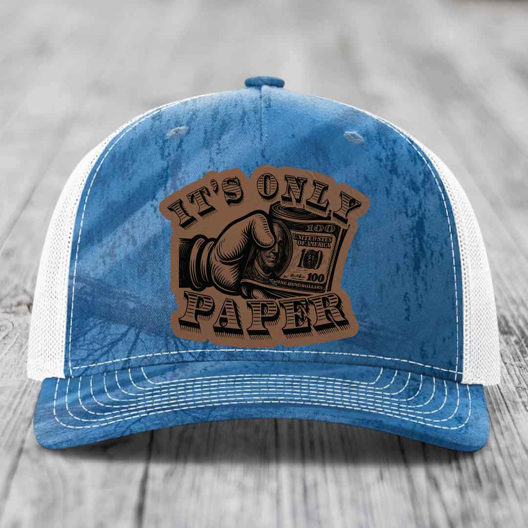 Its Only Paper - Leather Patch Hat - Dark Brown to Black Patch - Richardson 112PFP Snapback Trucker Hat