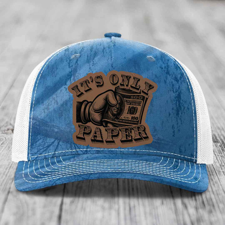 Its Only Paper - Leather Patch Hat - Dark Brown to Black Patch - Richardson 112PFP Snapback Trucker Hat