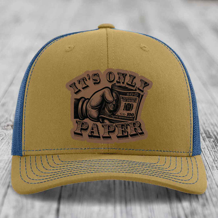 Its Only Paper - Leather Patch Hat - Dark Brown to Black Patch - Richardson 112 Snapback Trucker Hat