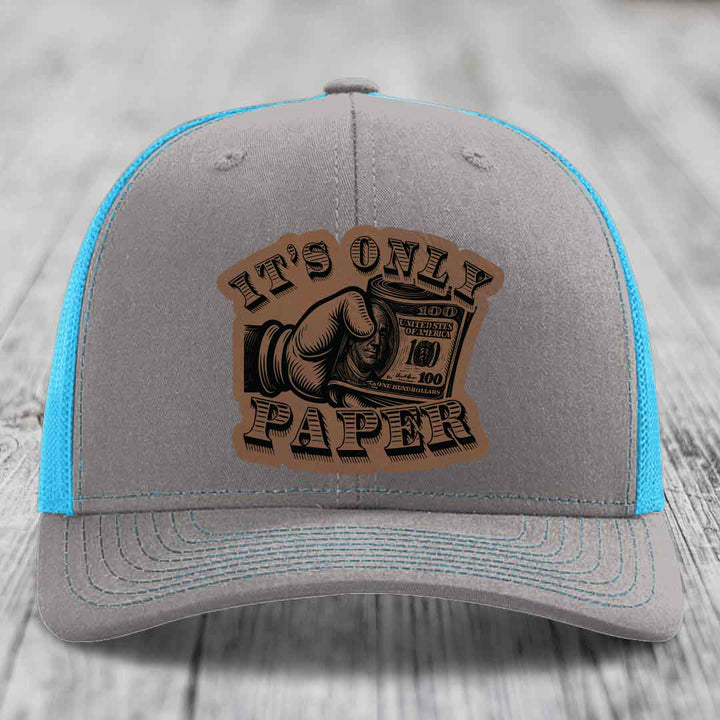 Its Only Paper - Leather Patch Hat - Dark Brown to Black Patch - Richardson 112 Snapback Trucker Hat