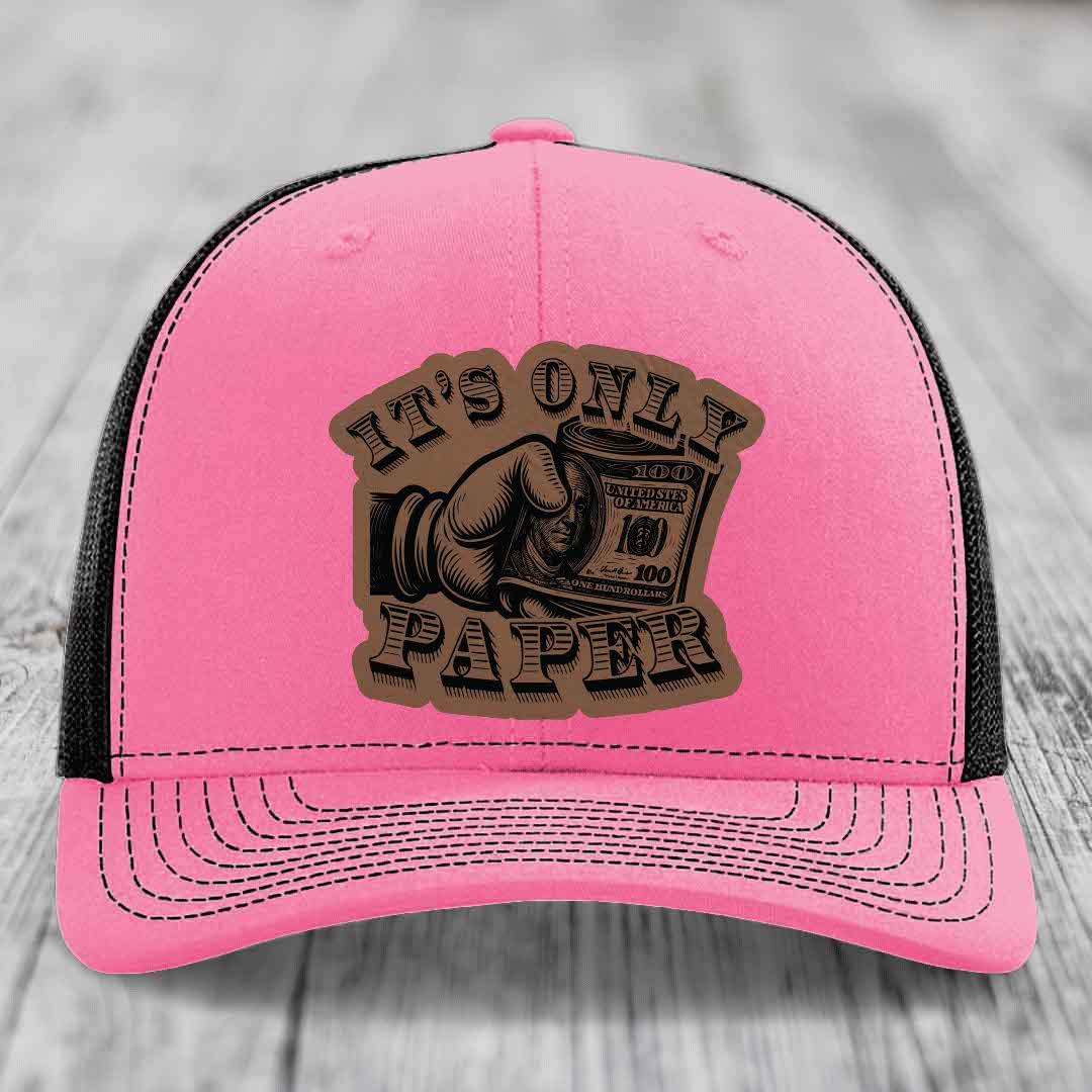 Its Only Paper - Leather Patch Hat - Dark Brown to Black Patch - Richardson 112 Snapback Trucker Hat