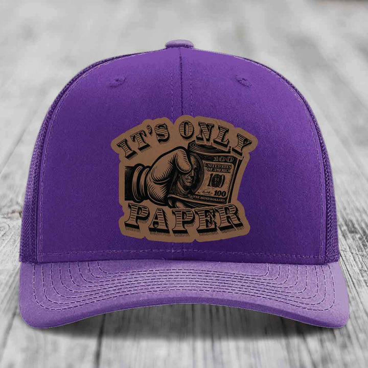 Its Only Paper - Leather Patch Hat - Dark Brown to Black Patch - Richardson 112 Snapback Trucker Hat