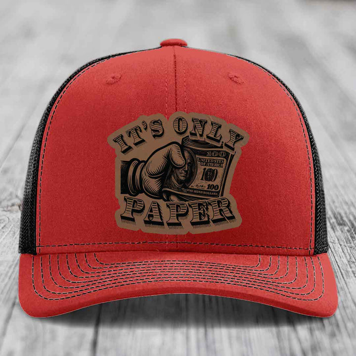 Its Only Paper - Leather Patch Hat - Dark Brown to Black Patch - Richardson 112 Snapback Trucker Hat
