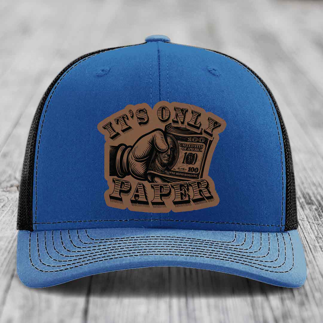 Its Only Paper - Leather Patch Hat - Dark Brown to Black Patch - Richardson 112 Snapback Trucker Hat