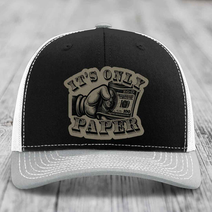 Its Only Paper - Leather Patch Hat - Light Brown to Black Patch - Richardson 112 Snapback Trucker Hat