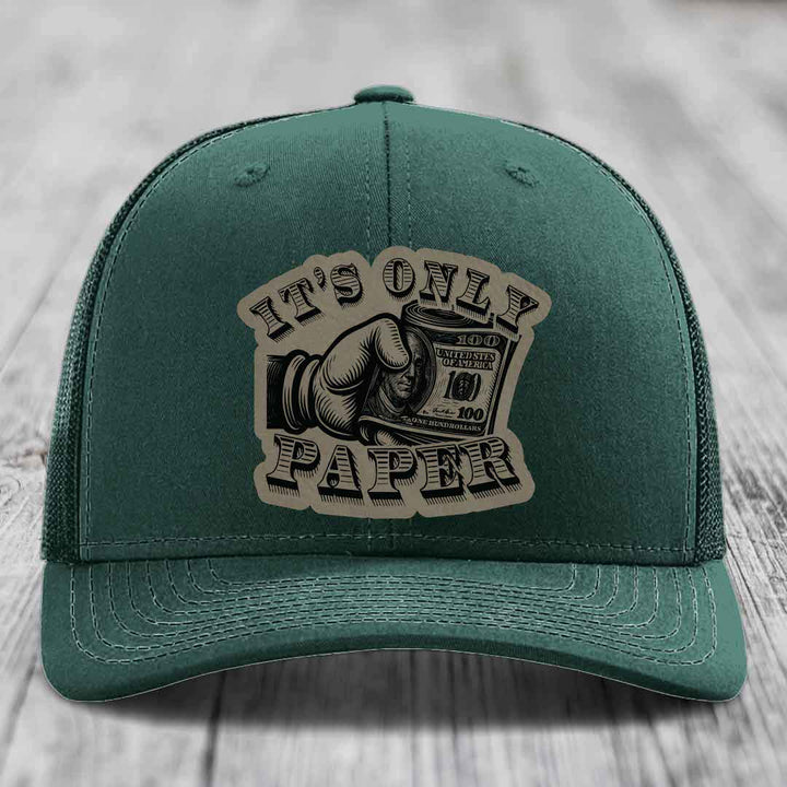Its Only Paper - Leather Patch Hat - Light Brown to Black Patch - Richardson 112 Snapback Trucker Hat