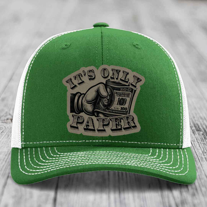 Its Only Paper - Leather Patch Hat - Light Brown to Black Patch - Richardson 112 Snapback Trucker Hat