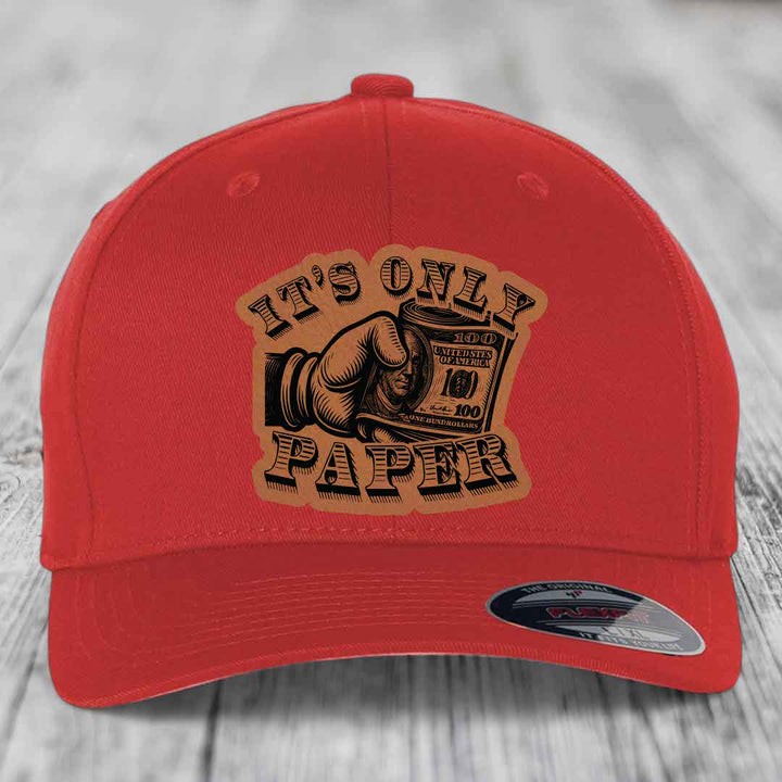 Its Only Paper - Leather Patch Hat - Rawhide to Black Patch - Flexfit 6277 Fitted Hat