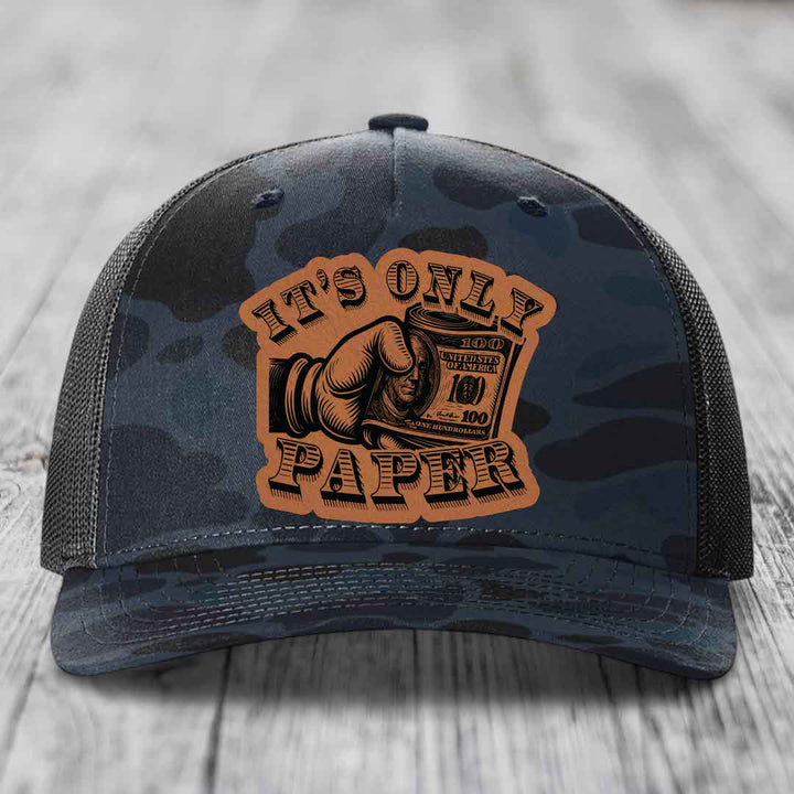 Its Only Paper - Leather Patch Hat - Rawhide to Black Patch - Richardson 112PFP Snapback Trucker Hat