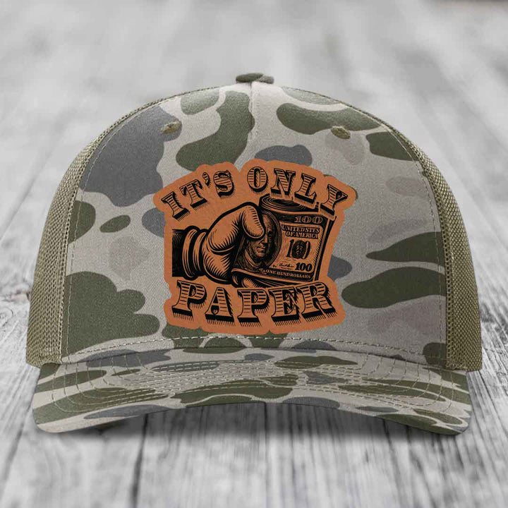 Its Only Paper - Leather Patch Hat - Rawhide to Black Patch - Richardson 112PFP Snapback Trucker Hat