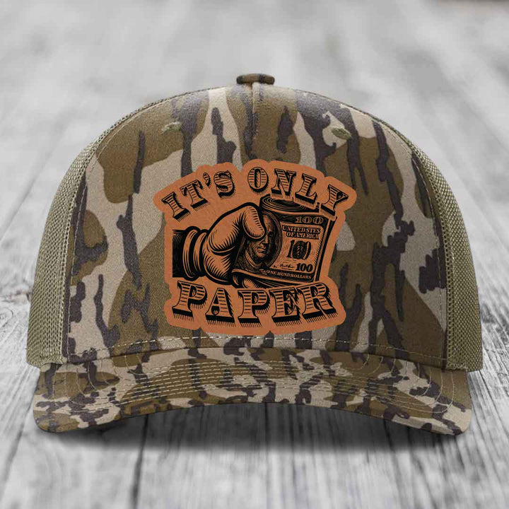 Its Only Paper - Leather Patch Hat - Rawhide to Black Patch - Richardson 112PFP Snapback Trucker Hat