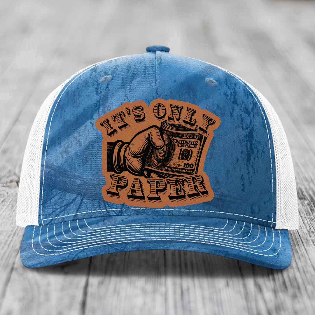 Its Only Paper - Leather Patch Hat - Rawhide to Black Patch - Richardson 112PFP Snapback Trucker Hat