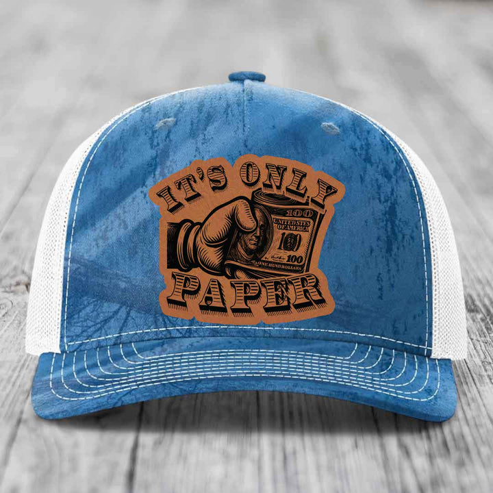 Its Only Paper - Leather Patch Hat - Rawhide to Black Patch - Richardson 112PFP Snapback Trucker Hat