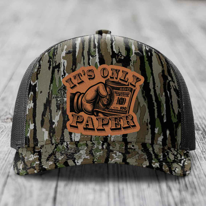 Its Only Paper - Leather Patch Hat - Rawhide to Black Patch - Richardson 112PFP Snapback Trucker Hat