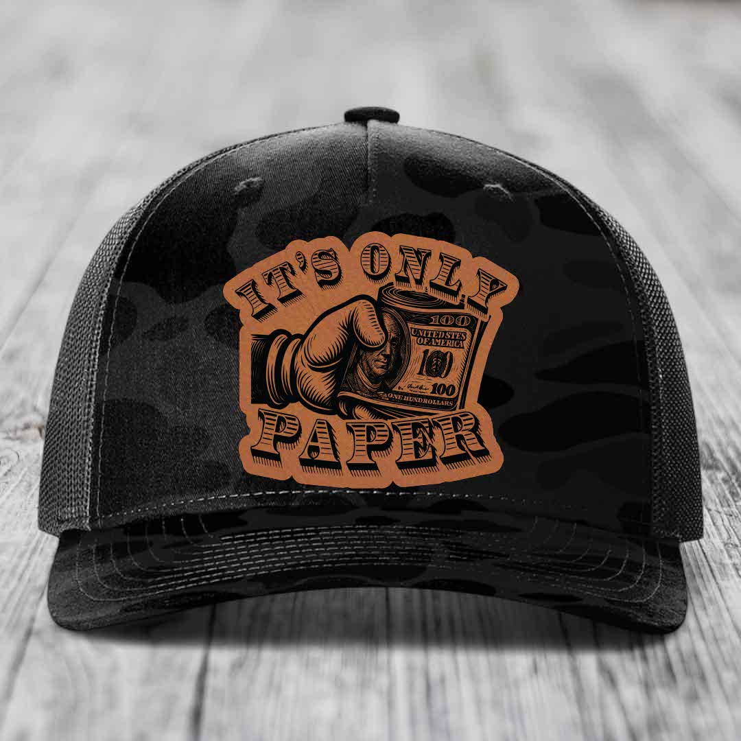 Its Only Paper - Leather Patch Hat - Rawhide to Black Patch - Richardson 112PFP Snapback Trucker Hat