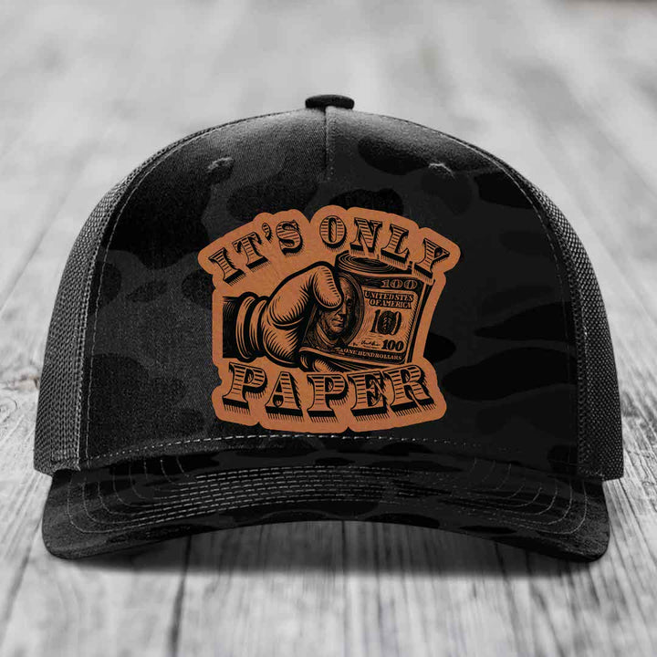 Its Only Paper - Leather Patch Hat - Rawhide to Black Patch - Richardson 112PFP Snapback Trucker Hat