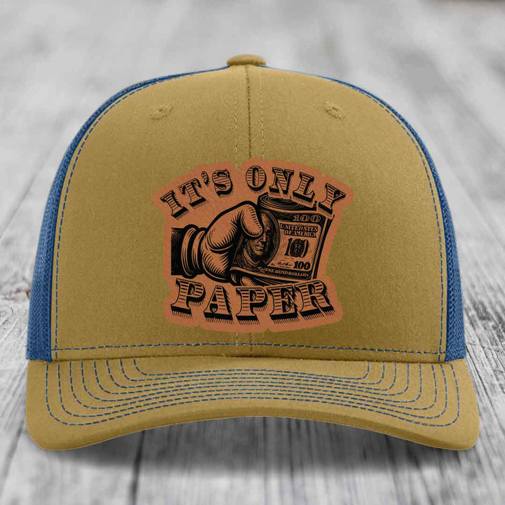 Its Only Paper - Leather Patch Hat - Rawhide to Black Patch - Richardson 112 Snapback Trucker Hat