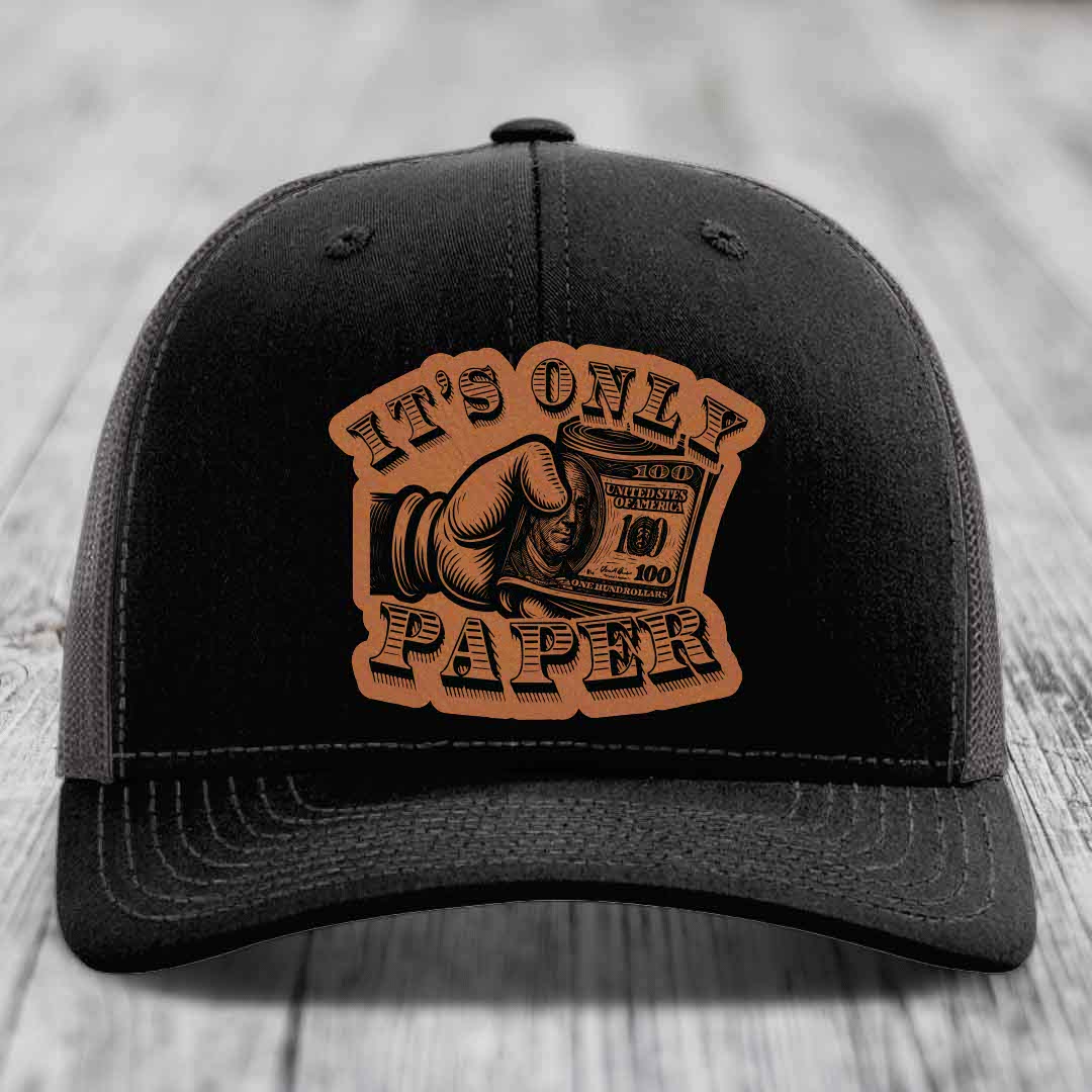 Its Only Paper - Leather Patch Hat - Rawhide to Black Patch - Richardson 112 Snapback Trucker Hat