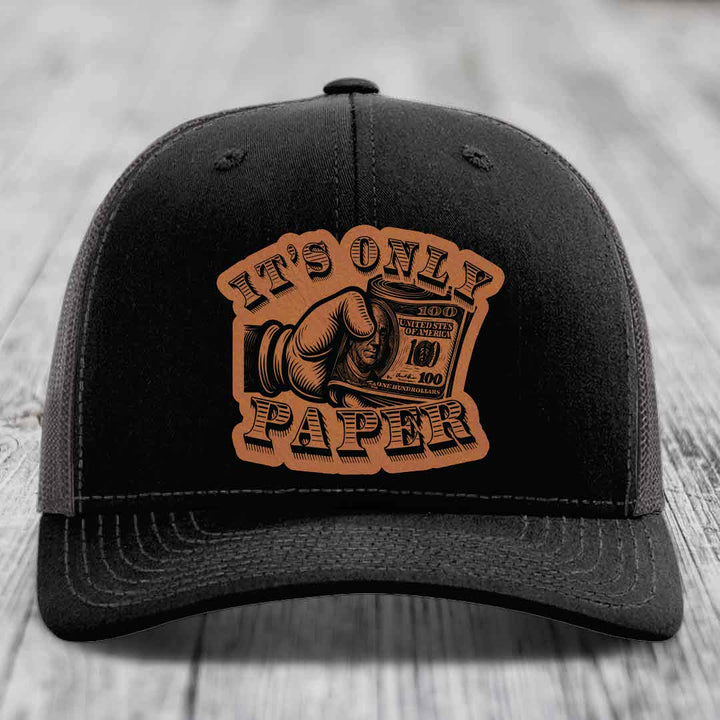 Its Only Paper - Leather Patch Hat - Rawhide to Black Patch - Richardson 112 Snapback Trucker Hat