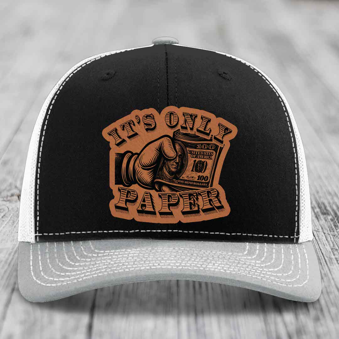 Its Only Paper - Leather Patch Hat - Rawhide to Black Patch - Richardson 112 Snapback Trucker Hat