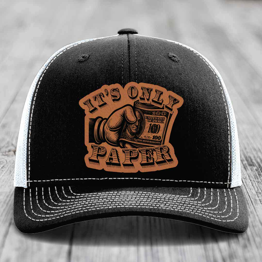 Its Only Paper - Leather Patch Hat - Rawhide to Black Patch - Richardson 112 Snapback Trucker Hat