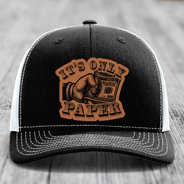 Its Only Paper - Leather Patch Hat - Rawhide to Black Patch - Richardson 112 Snapback Trucker Hat