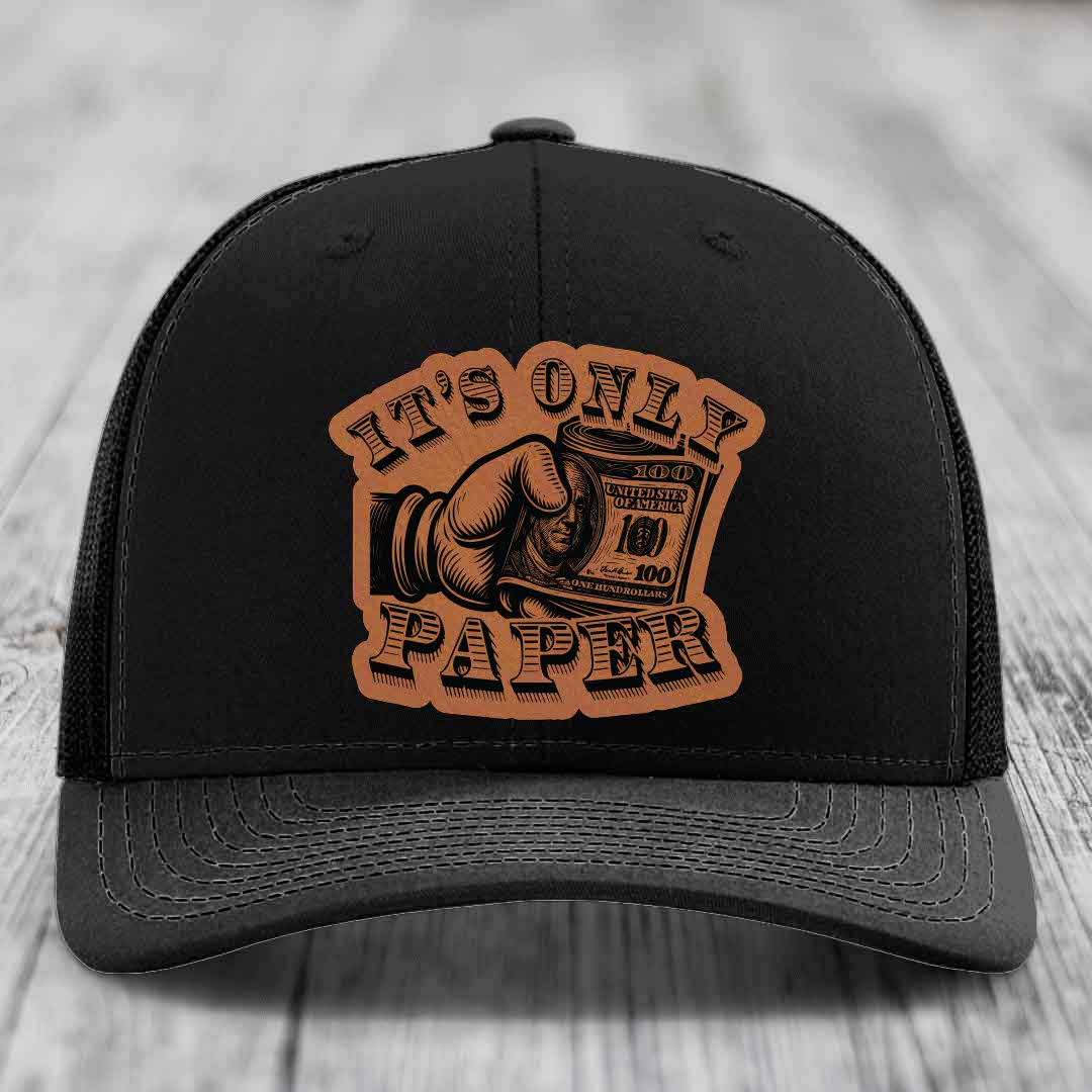 Its Only Paper - Leather Patch Hat - Rawhide to Black Patch - Richardson 112 Snapback Trucker Hat