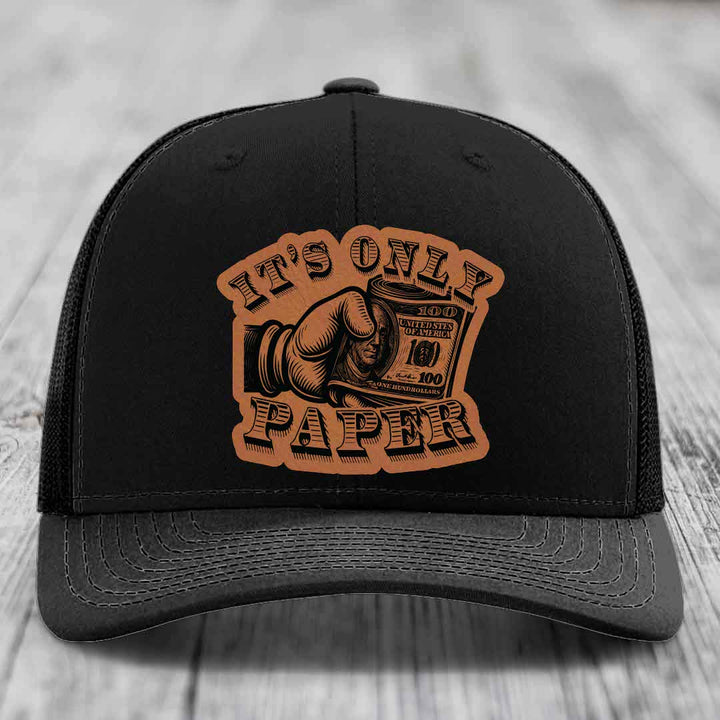 Its Only Paper - Leather Patch Hat - Rawhide to Black Patch - Richardson 112 Snapback Trucker Hat