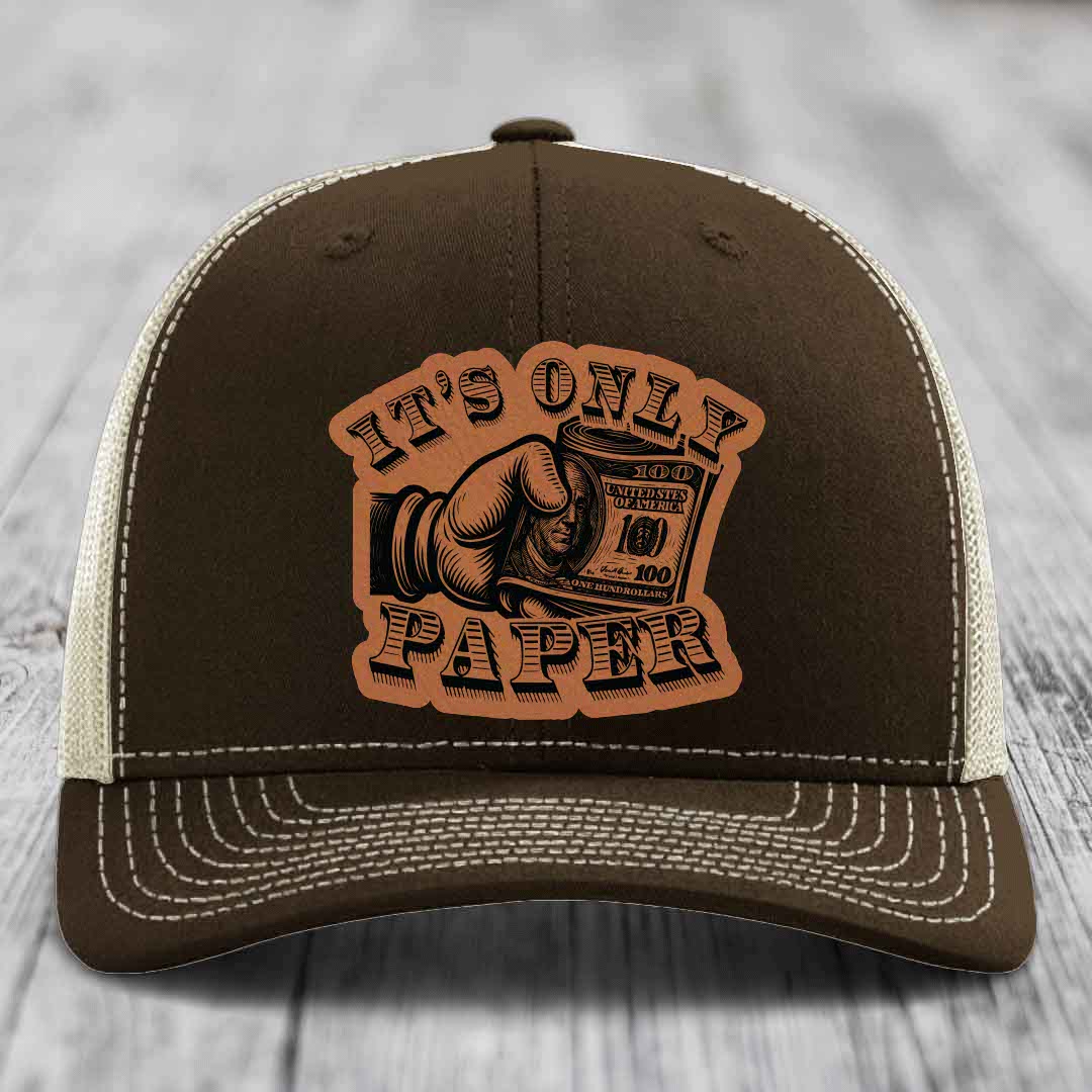 Its Only Paper - Leather Patch Hat - Rawhide to Black Patch - Richardson 112 Snapback Trucker Hat