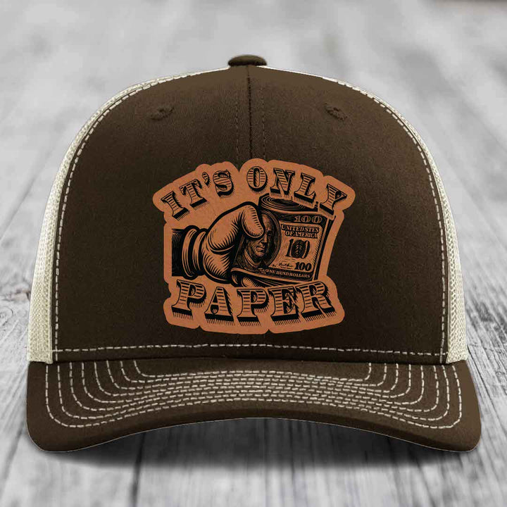 Its Only Paper - Leather Patch Hat - Rawhide to Black Patch - Richardson 112 Snapback Trucker Hat