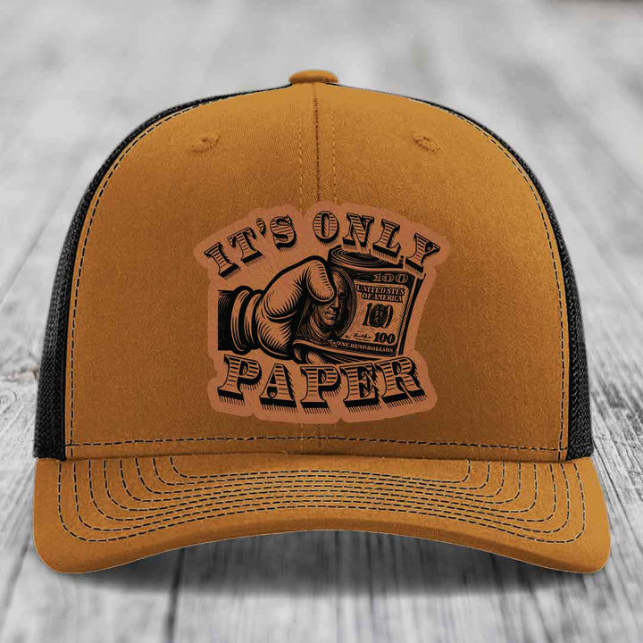 Its Only Paper - Leather Patch Hat - Rawhide to Black Patch - Richardson 112 Snapback Trucker Hat