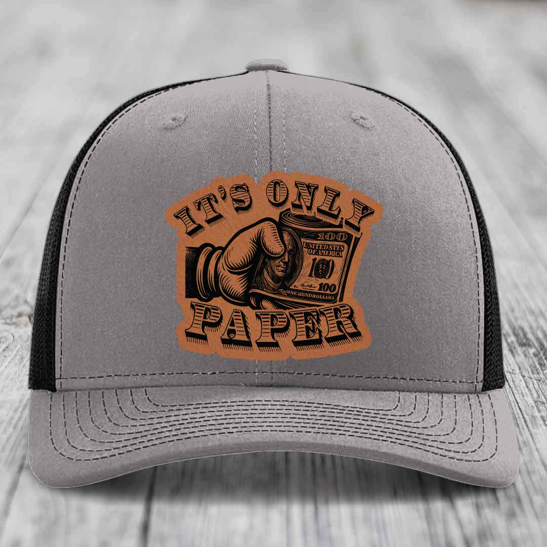 Its Only Paper - Leather Patch Hat - Rawhide to Black Patch - Richardson 112 Snapback Trucker Hat