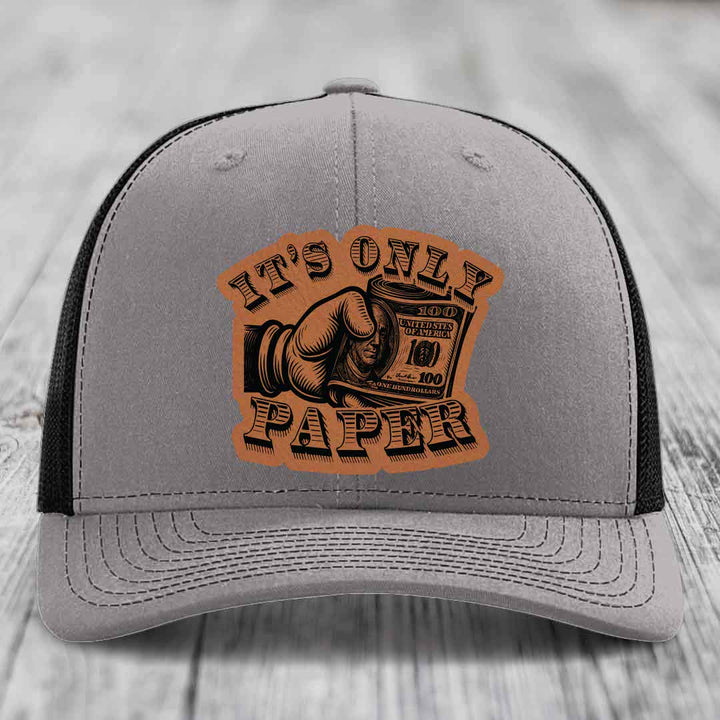 Its Only Paper - Leather Patch Hat - Rawhide to Black Patch - Richardson 112 Snapback Trucker Hat