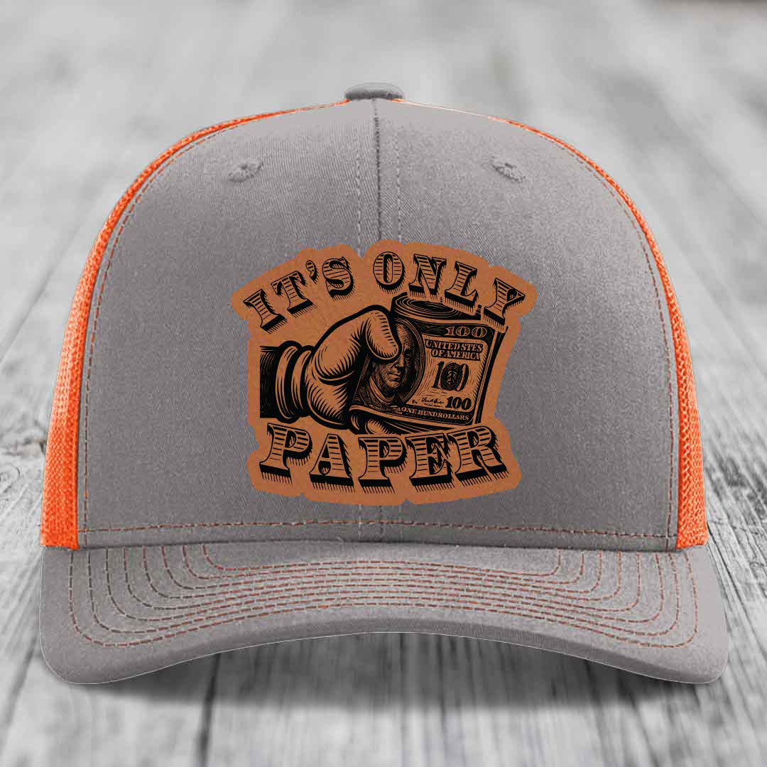 Its Only Paper - Leather Patch Hat - Rawhide to Black Patch - Richardson 112 Snapback Trucker Hat
